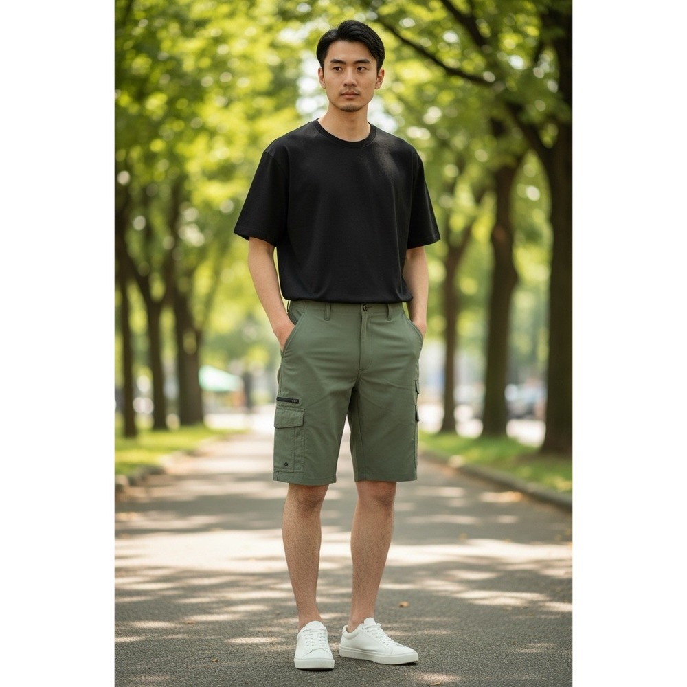Iron Co. Men's 34 Stretch Tech Cargo Shorts Green New Inseam 10.75"